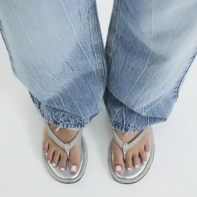 Silver Leather Embellished Sandals sold by River Island