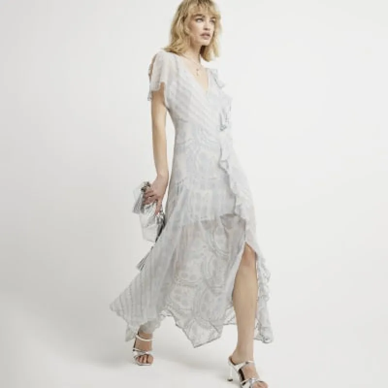 Blue Broderie Frill Swing Midi Dress sold by River Island