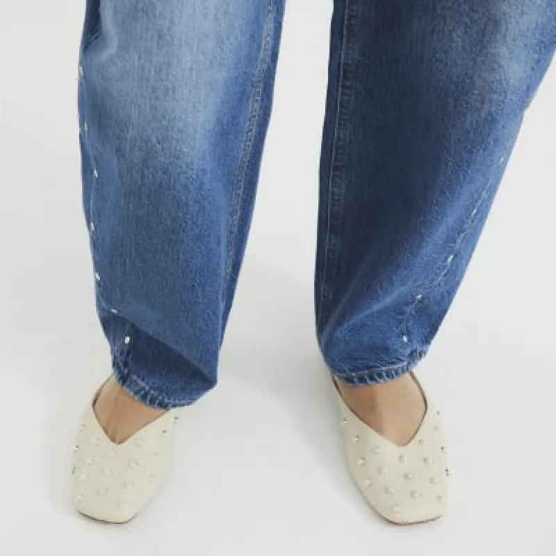 Cream Asymmetric Studded Mule Sandals sold by River Island