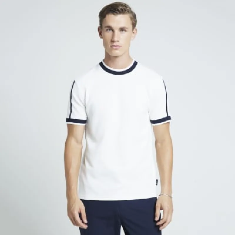 White slim fit stretch textured taped t-shirt sold by River Island