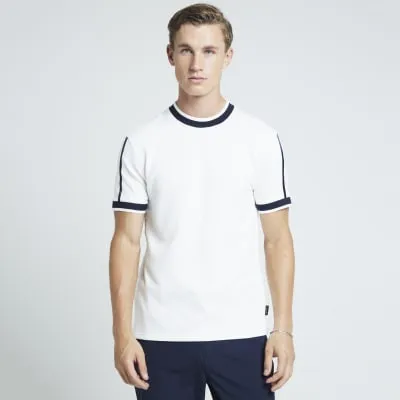 White slim fit stretch textured taped t-shirt sold by River Island