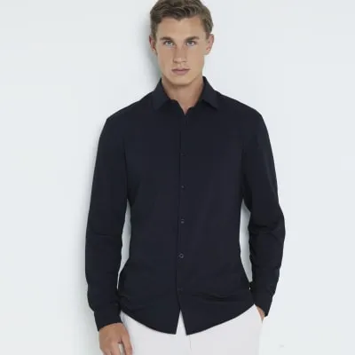 Black slim fit stretch long sleeve shirt sold by River Island