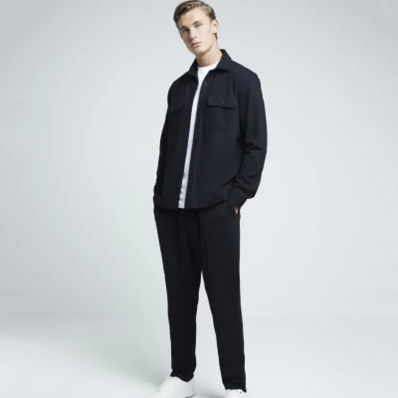 Black Regular Fit Jersey Stretch Overshirt sold by River Island