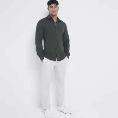 Khaki slim fit stretch long sleeve shirt sold by River Island