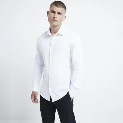 White slim fit stretch long sleeve shirt sold by River Island