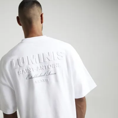 White oversized fit embossed print t-shirt sold by River Island