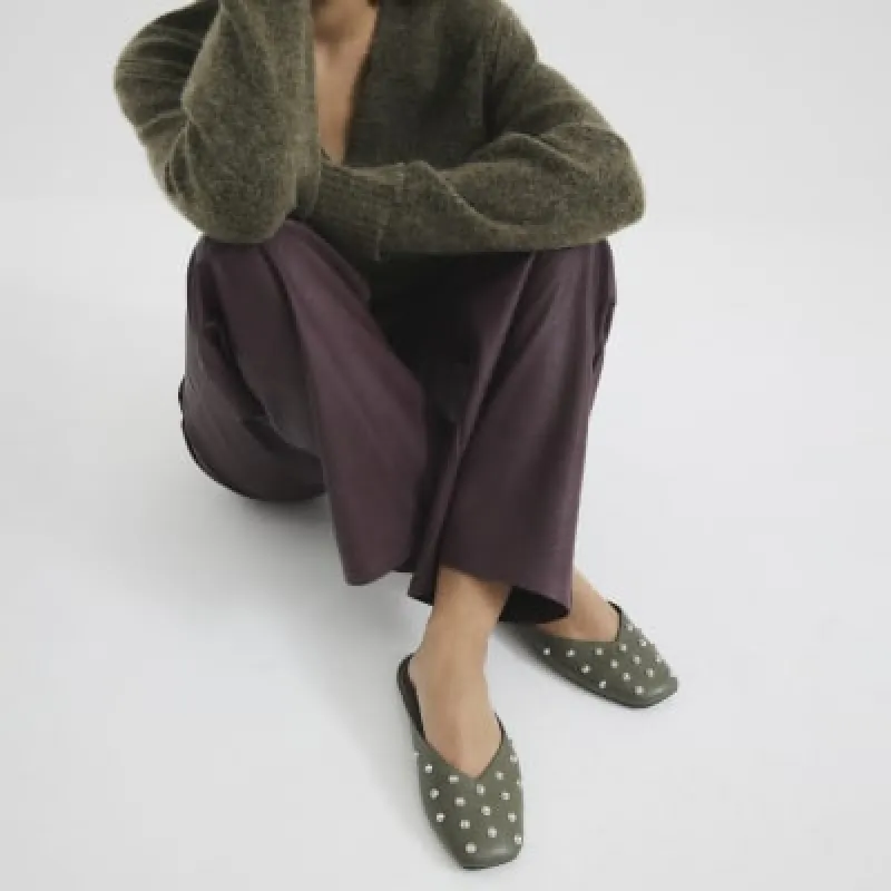 Khaki Asymmetric Studded Mule Sandals sold by River Island