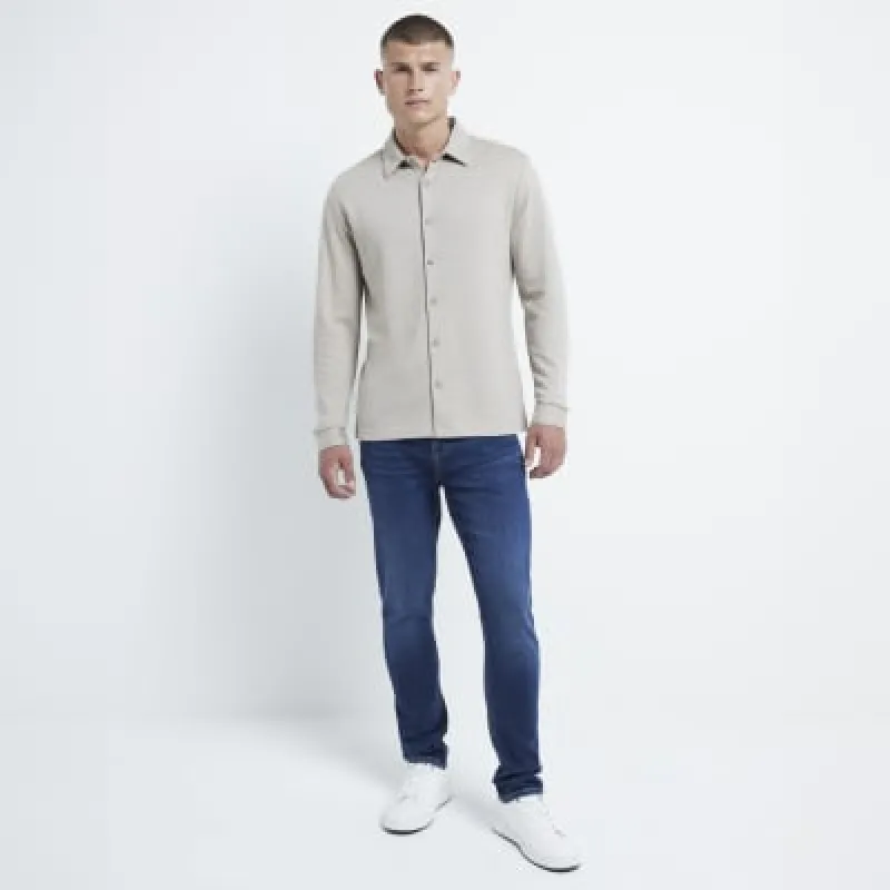 Stone Slim Fit Stretch Long Sleeve Shirt sold by River Island