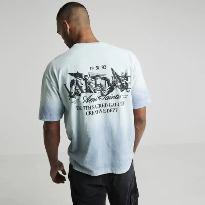 Blue oversized fit tie dye graphic t-shirt sold by River Island