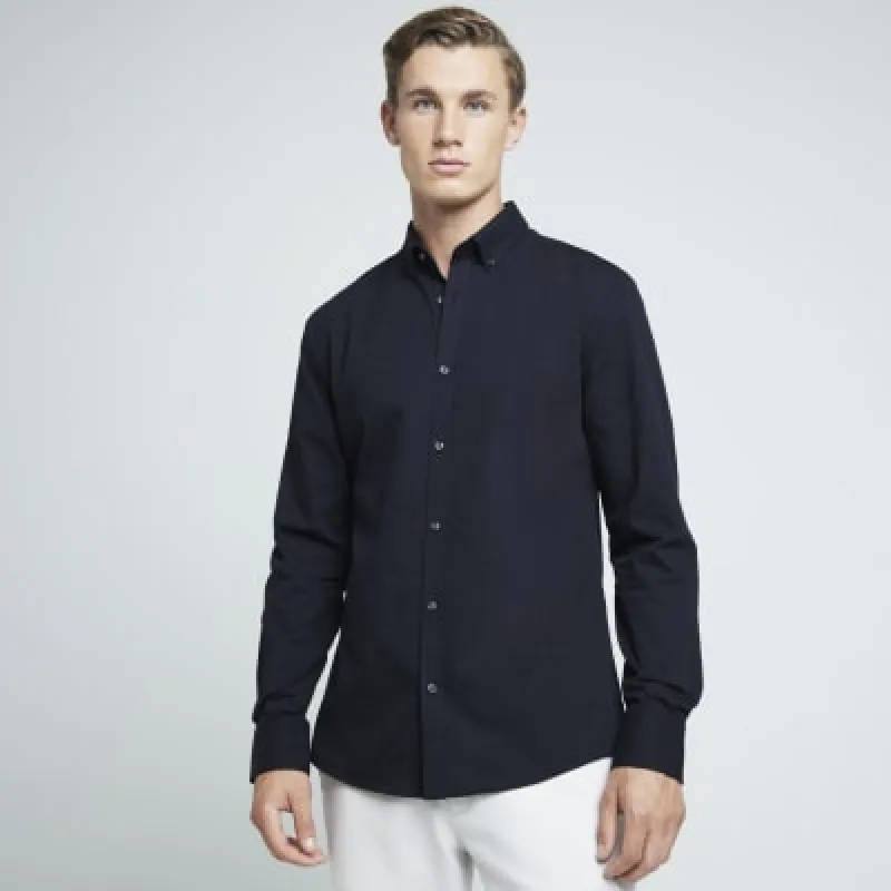 Black muscle fit textured stretch smart shirt sold by River Island