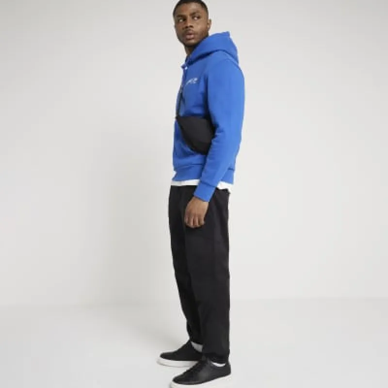 Black slim fit cuffed cargo trousers sold by River Island