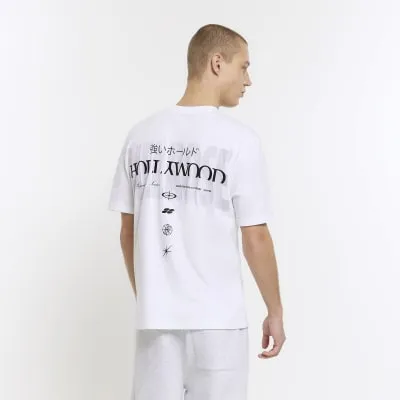 White regular fit graphic Hollywood t-shirt sold by River Island