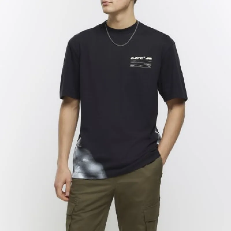 Black regular fit abstract graphic t-shirt sold by River Island