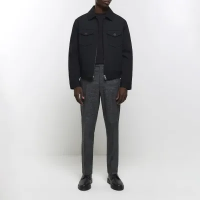 Grey slim fit textured smart trousers sold by River Island