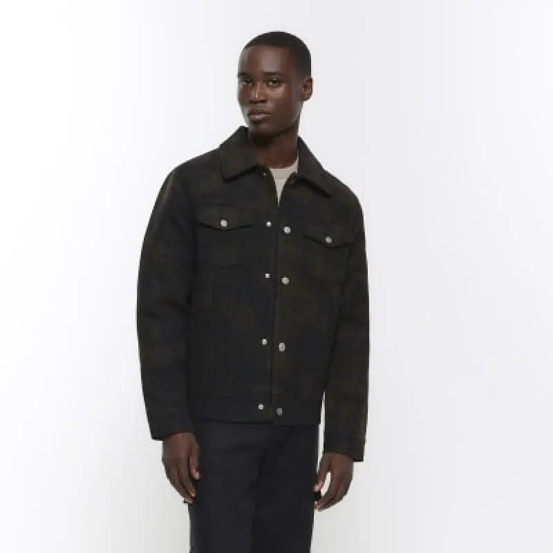 Green regular fit camo western jacket sold by River Island