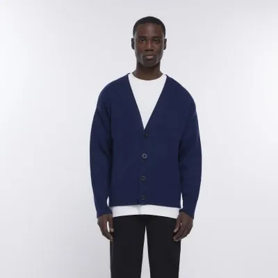 Blue boxy fit knitted cardigan sold by River Island