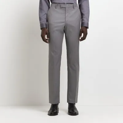 Grey skinny fit twill suit trousers sold by River Island