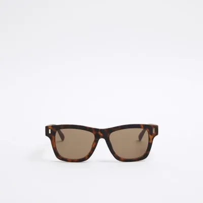 Brown Rubberised Wayfarer Tort Sunglasses sold by River Island