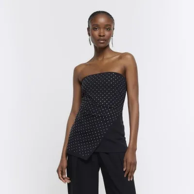 Black diamante bandeau asymmetric top sold by River Island