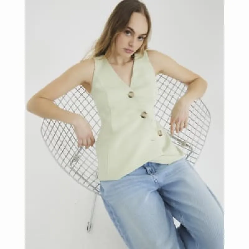 Green Sleeveless Asymmetric Button Waistcoat sold by River Island