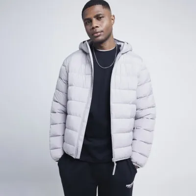 Grey Quilted Hooded Puffer Jacket sold by River Island