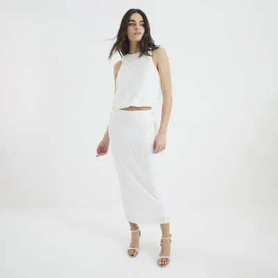 Cream Plisse Midi Skirt sold by River Island