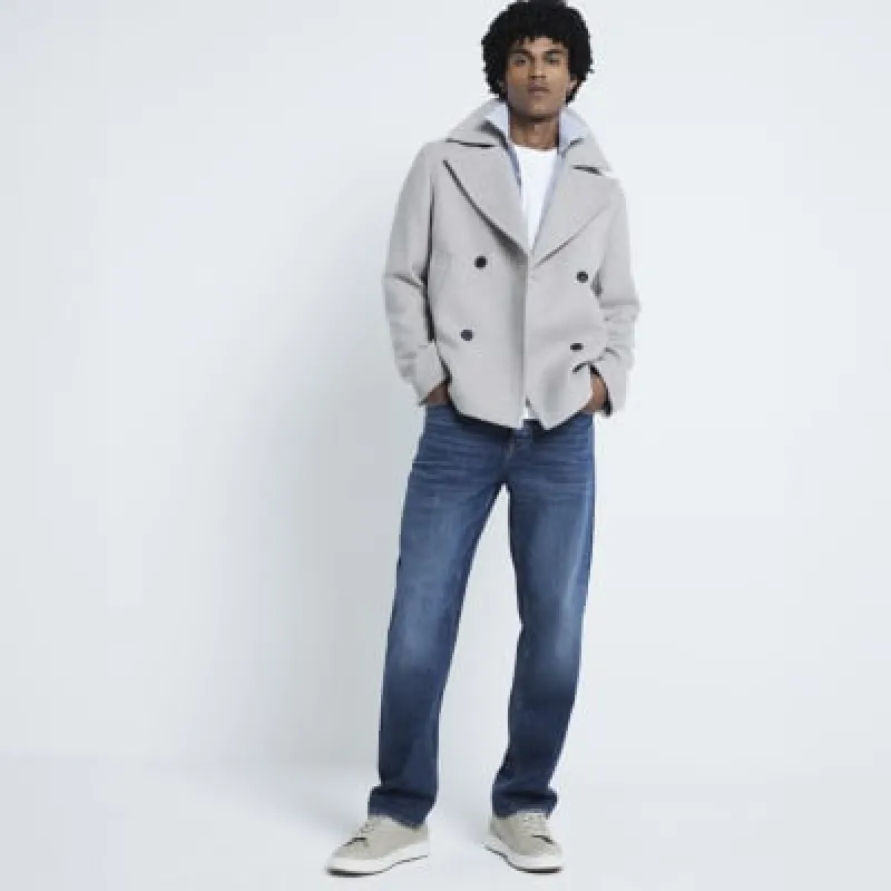 Stone Regular Fit Wool Blend Peacoat sold by River Island