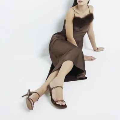 Brown Strappy Heeled Mule Sandals sold by River Island