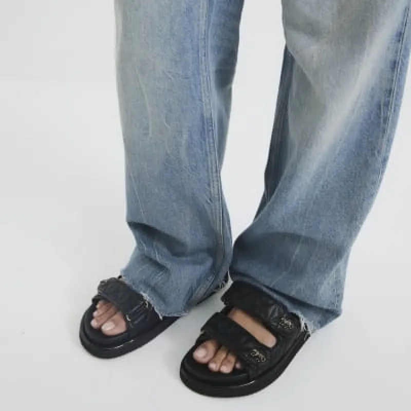 Black Quilted Chunky Footbed Sandals sold by River Island