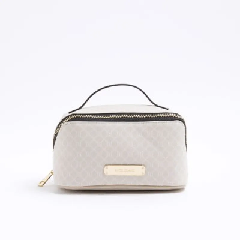 Beige Faux Leather Monogram Make Up Bag sold by River Island