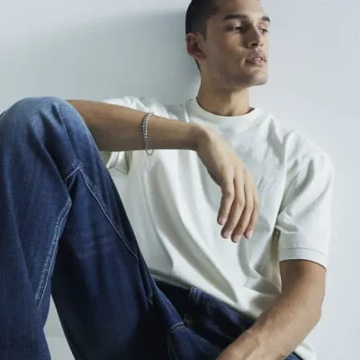 Ecru Regular Fit Raw Hem T-Shirt sold by River Island