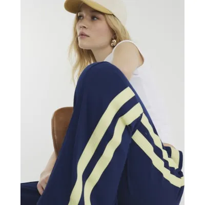 Blue Wide Leg Tipping Joggers sold by River Island