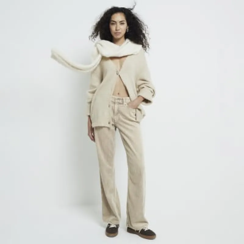 Beige Relaxed Straight Corduroy Jeans sold by River Island