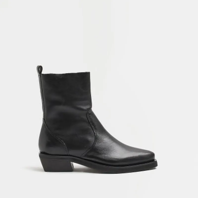 Black leather western ankle boots sold by River Island