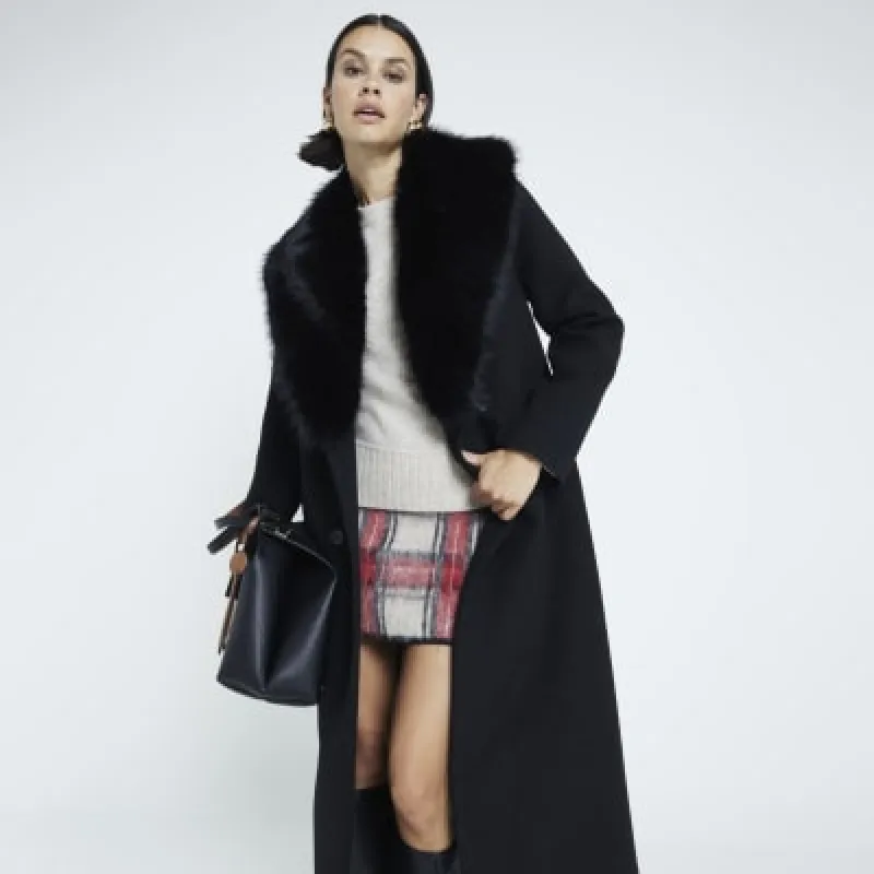 Black Faux Fur Collar Coat sold by River Island