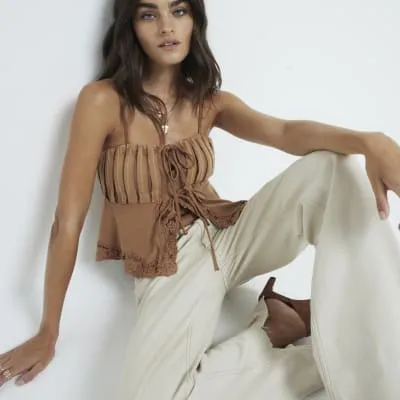 Brown Tie Front Cami Top sold by River Island