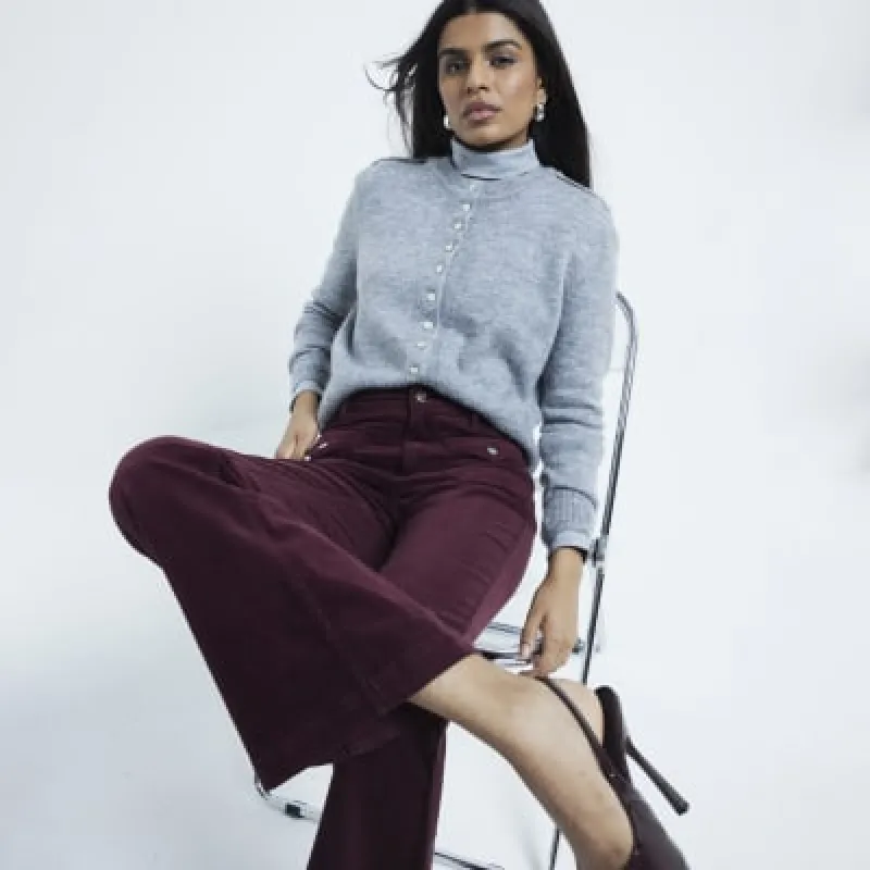 Petite Red Corduroy Flared Jeans made by River Island