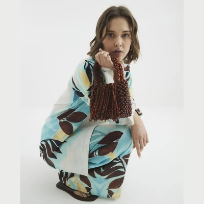 Brown Waterfall Beaded Grab Bag sold by River Island