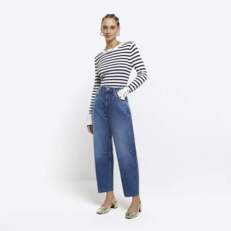Blue high waisted barrel jeans sold by River Island