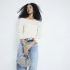 Cream Long Sleeved Diamante Bardot Top sold by River Island