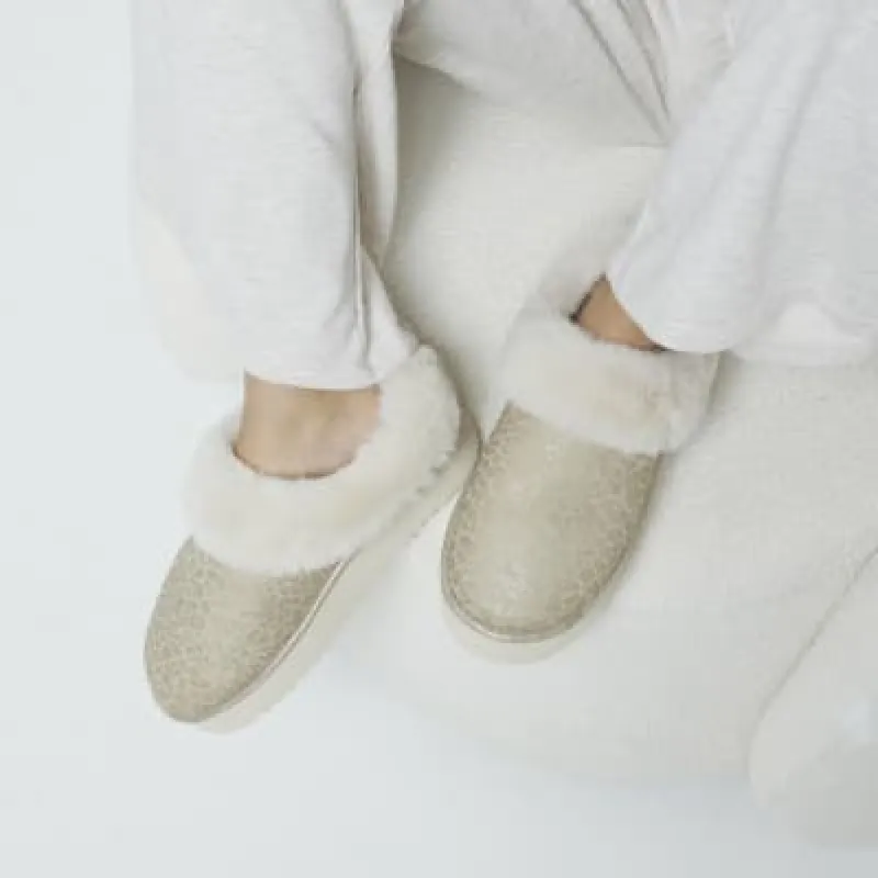 Gold Faux Fur Platform Cuffed Slippers sold by River Island