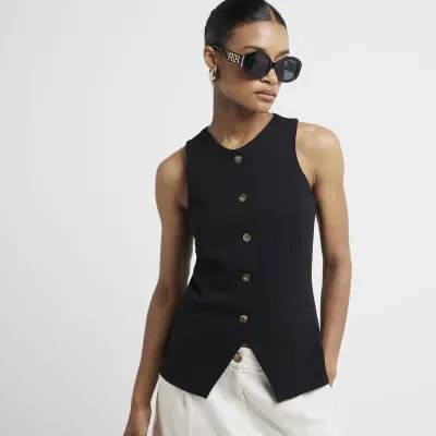 Black Crew Neck Waistcoat sold by River Island