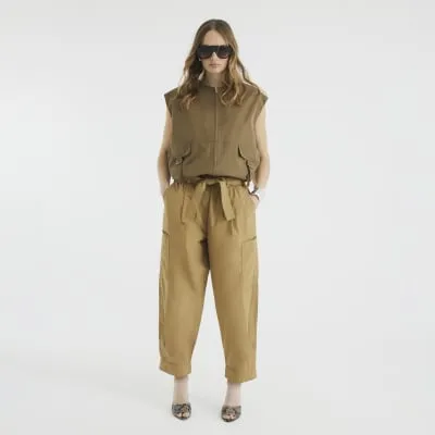 Beige Belted Barrel Trousers sold by River Island
