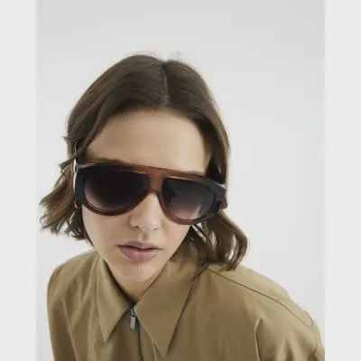 Brown Chunky Aviator Sunglasses sold by River Island