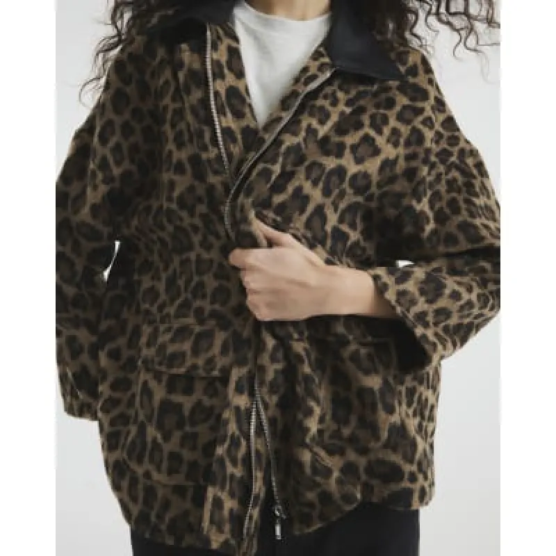 Brown Long Sleeve Leopard Jacket sold by River Island