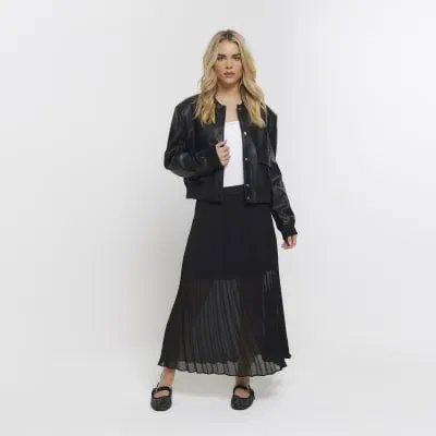 Petite Black Pleated Sheer Midi Skirt sold by River Island
