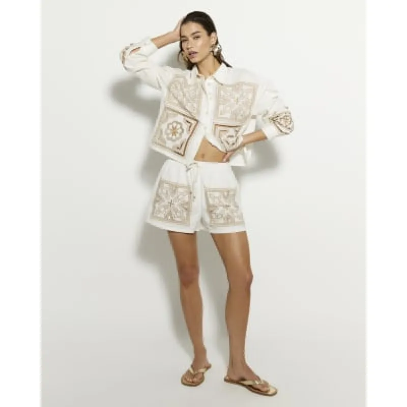Cream Broderie Patchwork Shorts sold by River Island