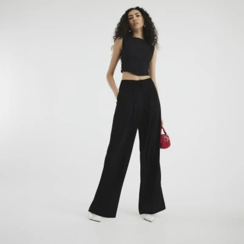 Black Soft Wide Leg Trousers sold by River Island