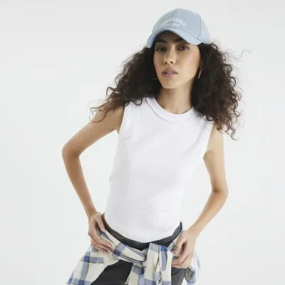 White Sleeveless Rib Tank Top sold by River Island