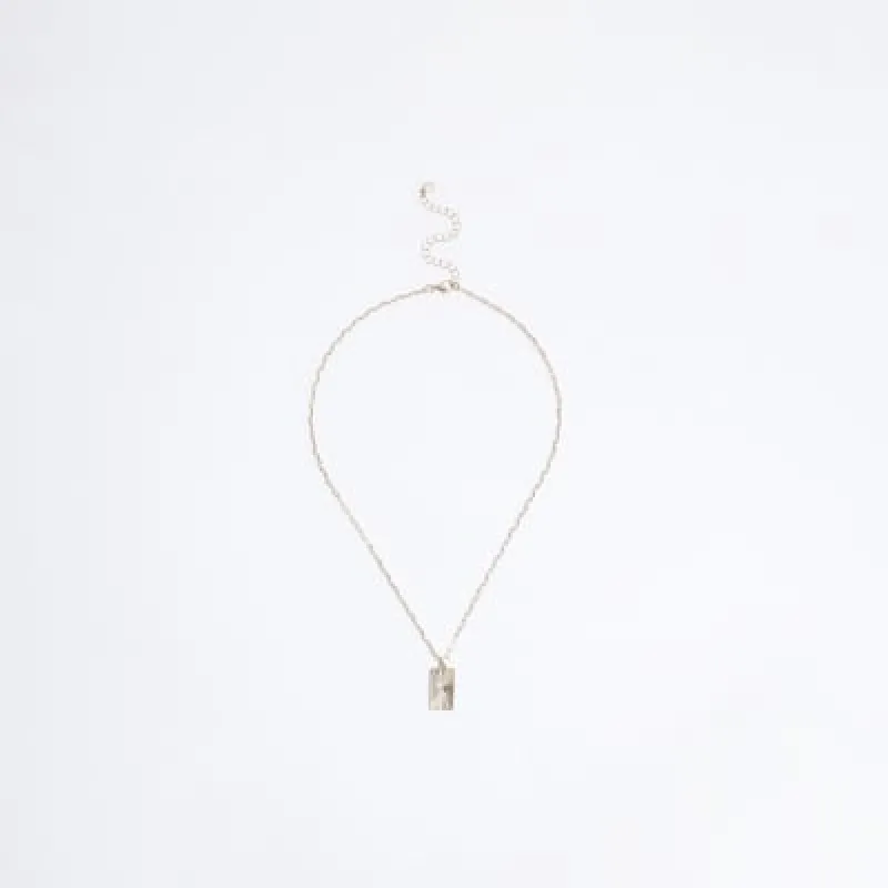 Gold Mini Textured Tag Necklace sold by River Island